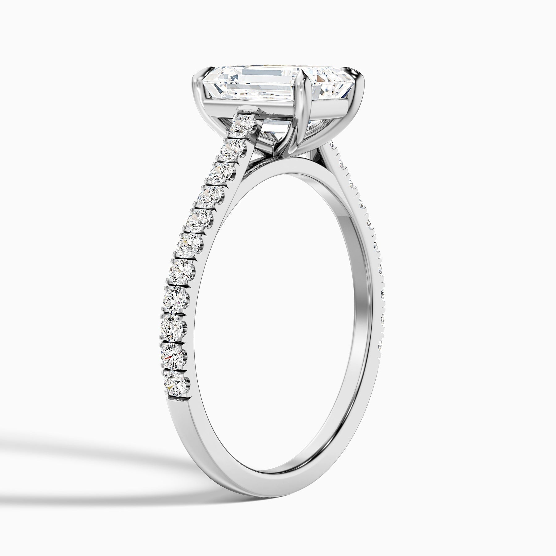 Imperial Emerald Cut Side Stone Pave Lab Grown Engagement Ring